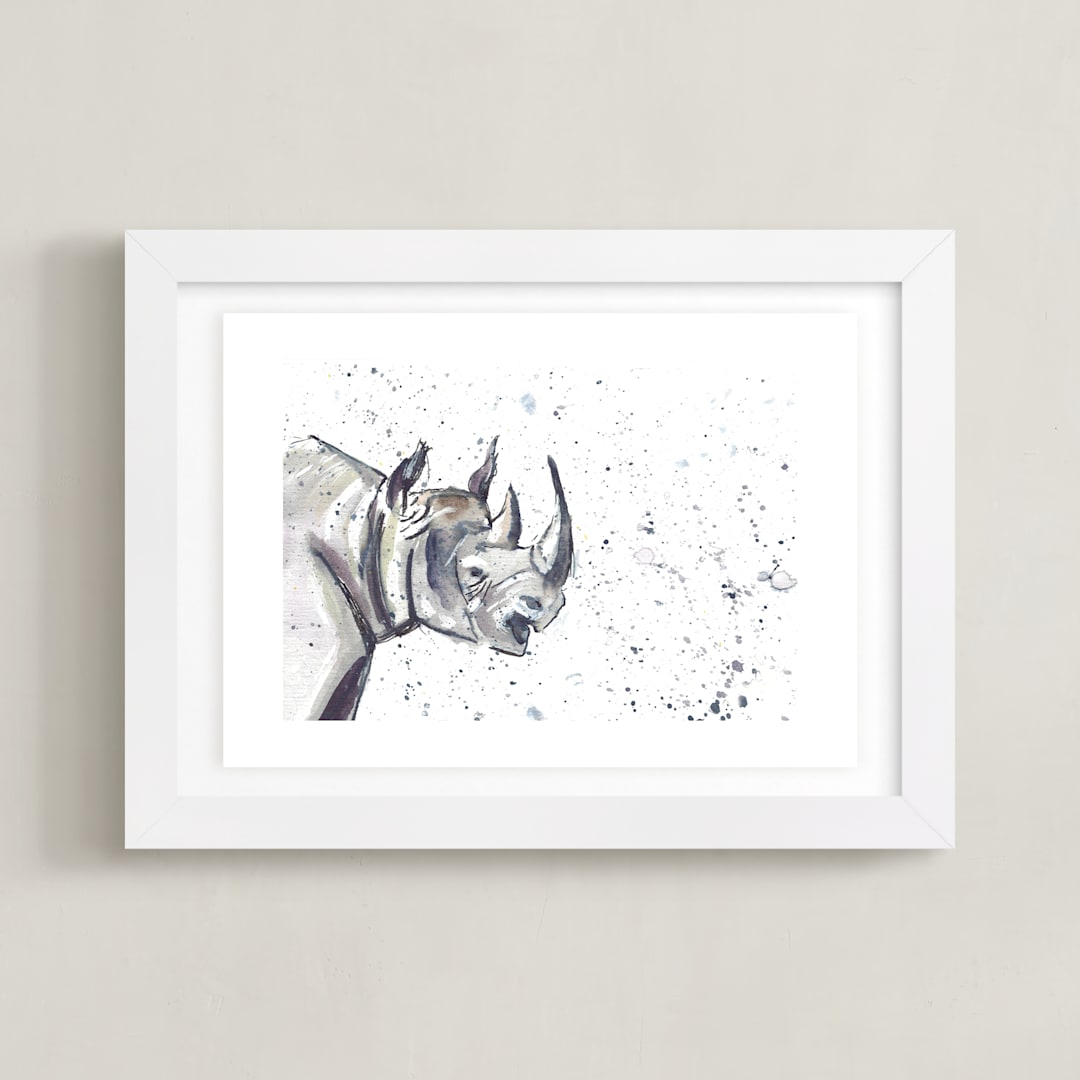 "Rhino" - Art Print in Storm by Holly Royval - Framed