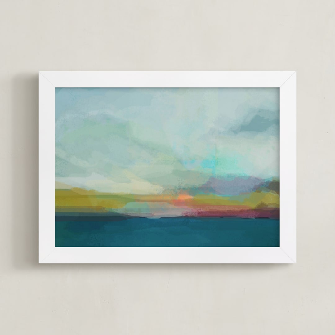 "Morning Walk II" - Art Print in Teal by AlisonJerry - Framed