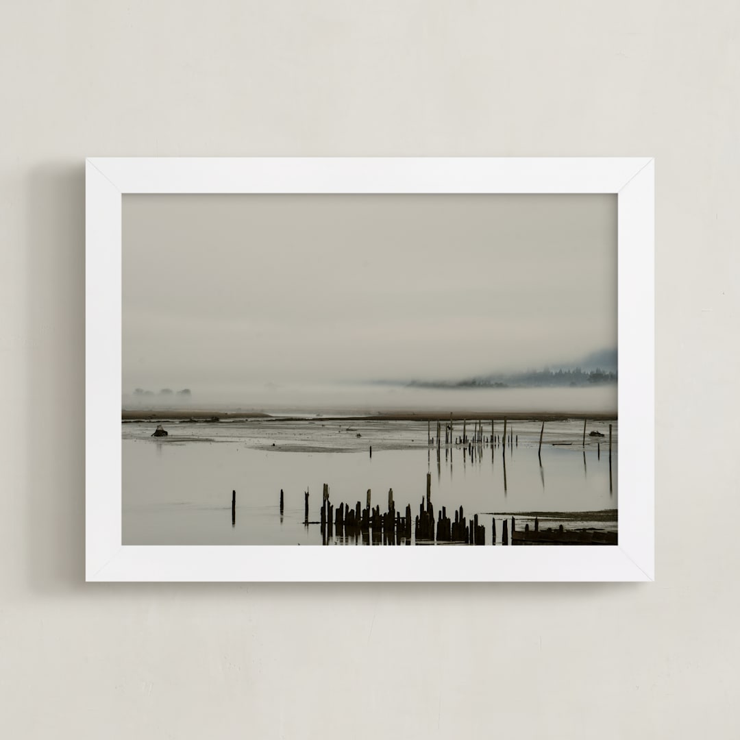 "Fog at the Beach in the PNW" - Art Print in Foggy Brown by Katie Buckman - Framed