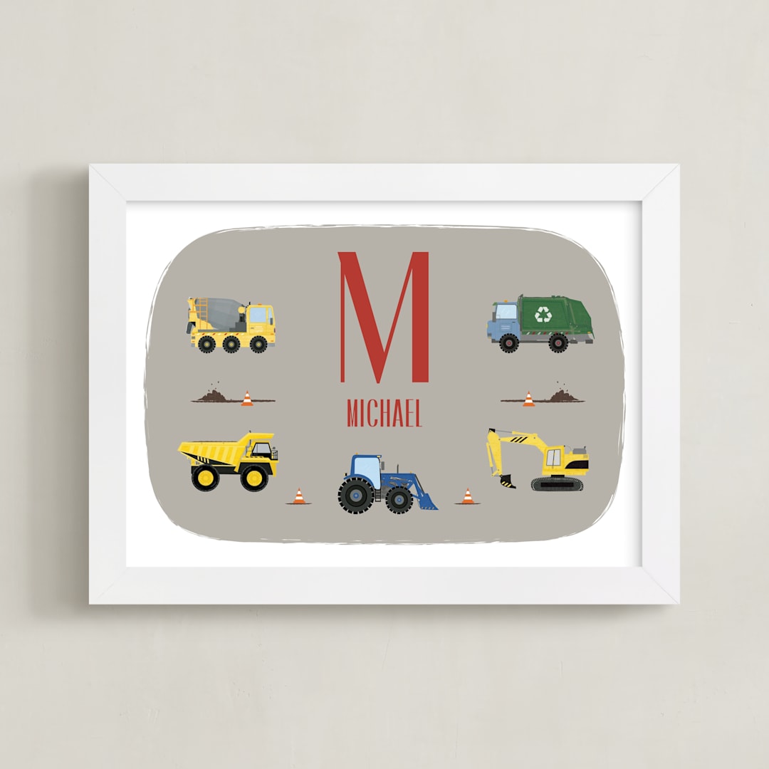 "Trucks with Name - Custom" - Personalized Art Print in Steel by Rebecca Marchese - Framed