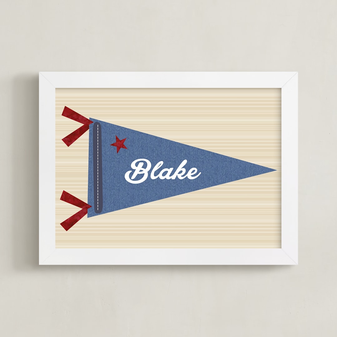 "Little Slugger Series 2" - Personalized Art Print in Denim by Pinky Diamond Studio - Framed