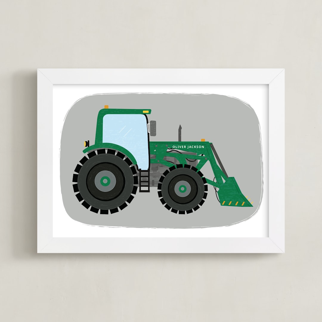 "Front End Loader Tractor" - Personalized Art Print in Field by Rebecca Marchese - Framed