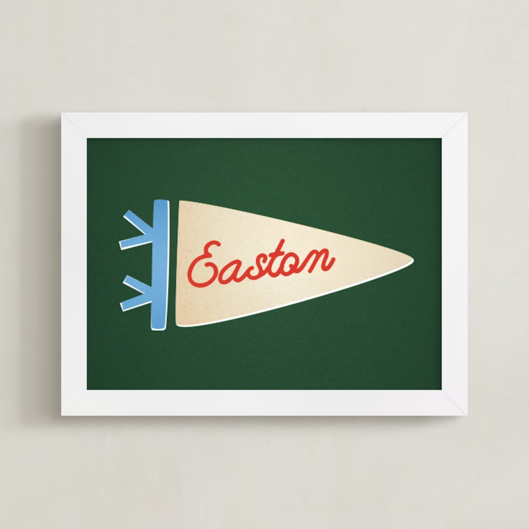 "Proud Pennant" - Personalized Art Print in Forest by Amy Kross - Framed