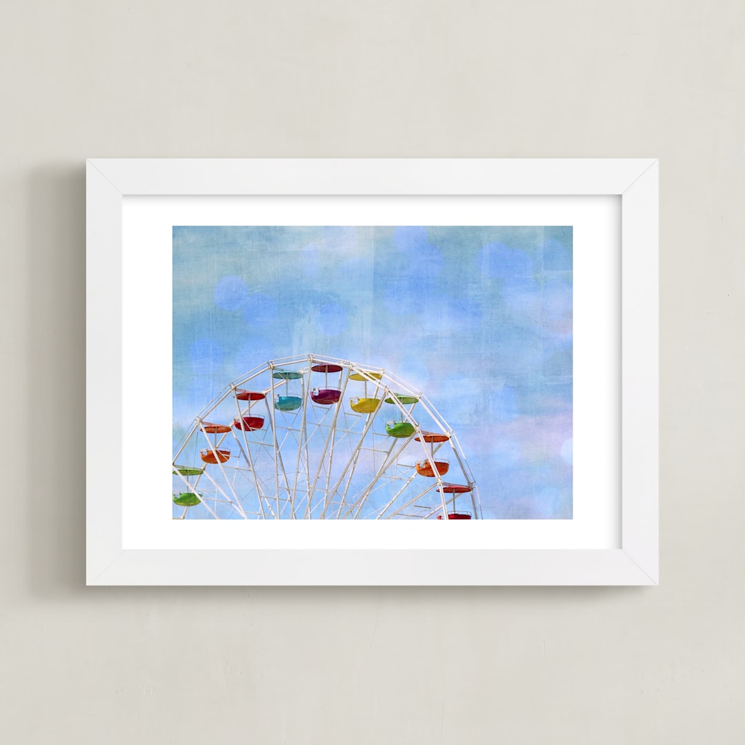 "Rainbow ride." - Art Print in beach mist blue by Dawn Smith - Framed