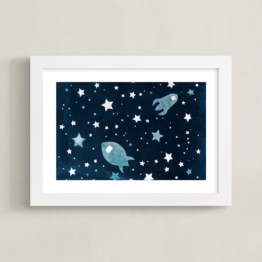 "Through space and time" - Art Print in Prussian blue by raven erebus - Framed