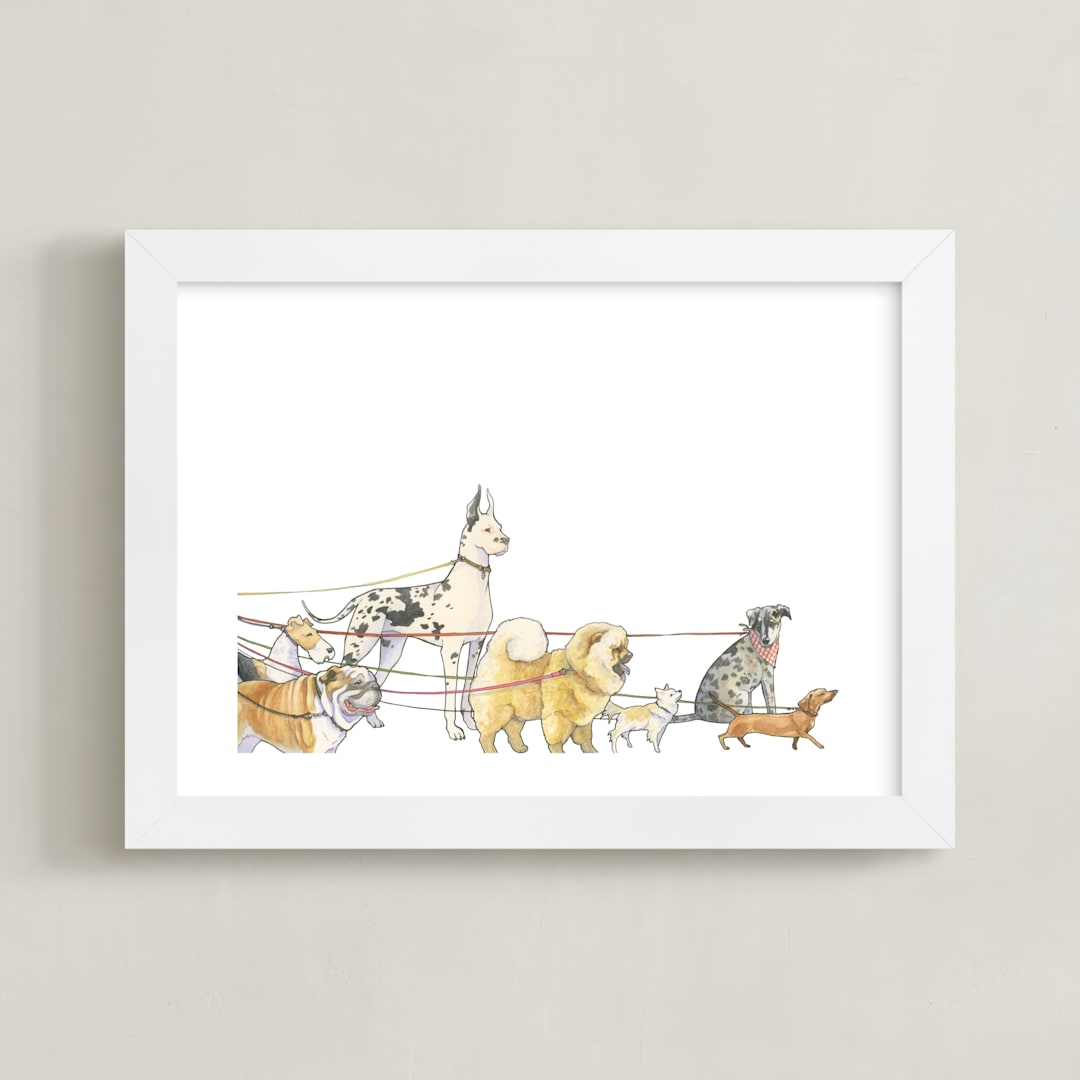 "Walking Dogs" - Art Print in tawny by Natalie Groves - Framed