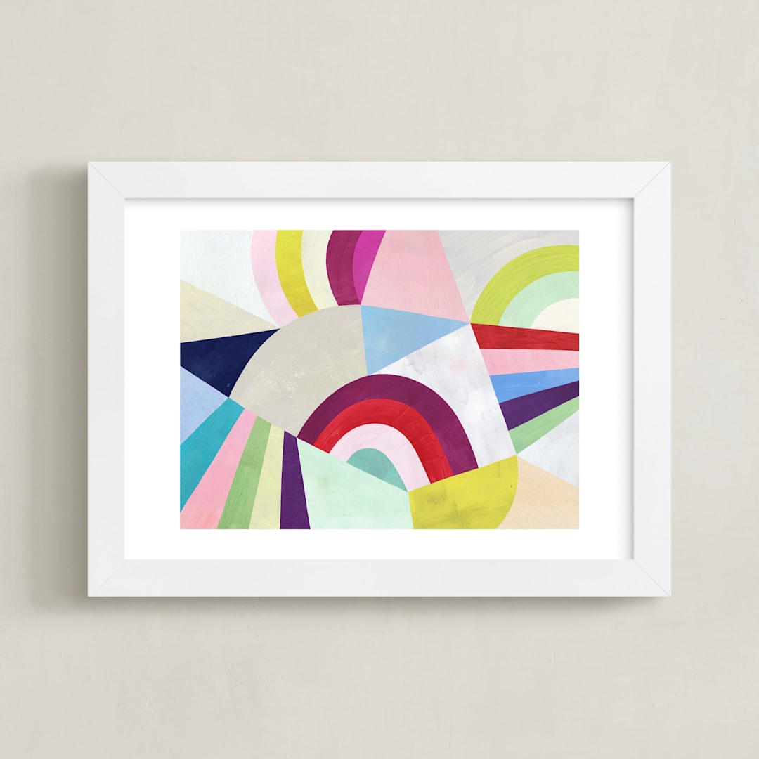 "Geometric Play" - Art Print in Bright Red by melanie mikecz - Framed