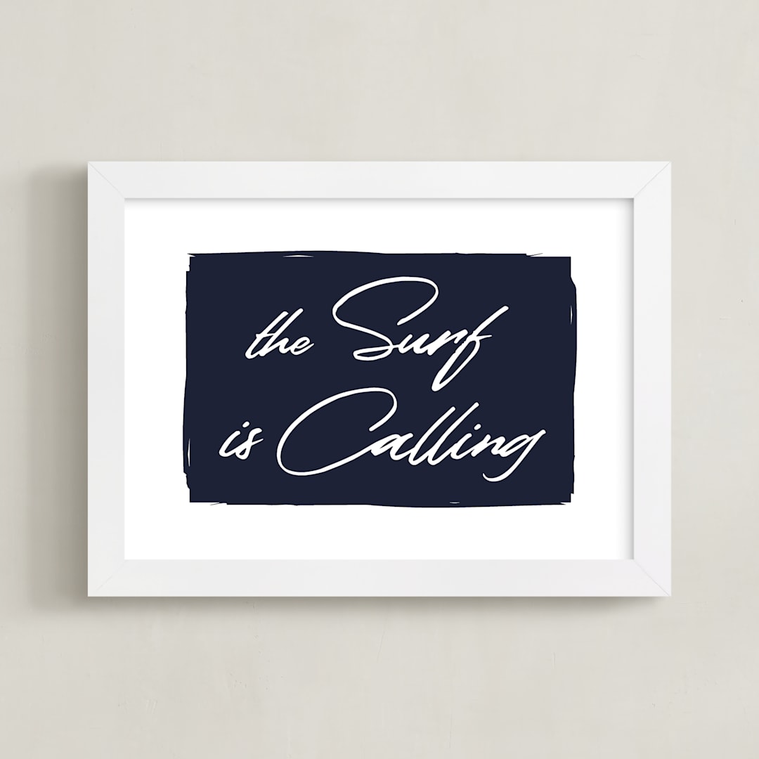 "The Surf is Calling" - Art Print in Deep Navy by AK Graphics - Framed