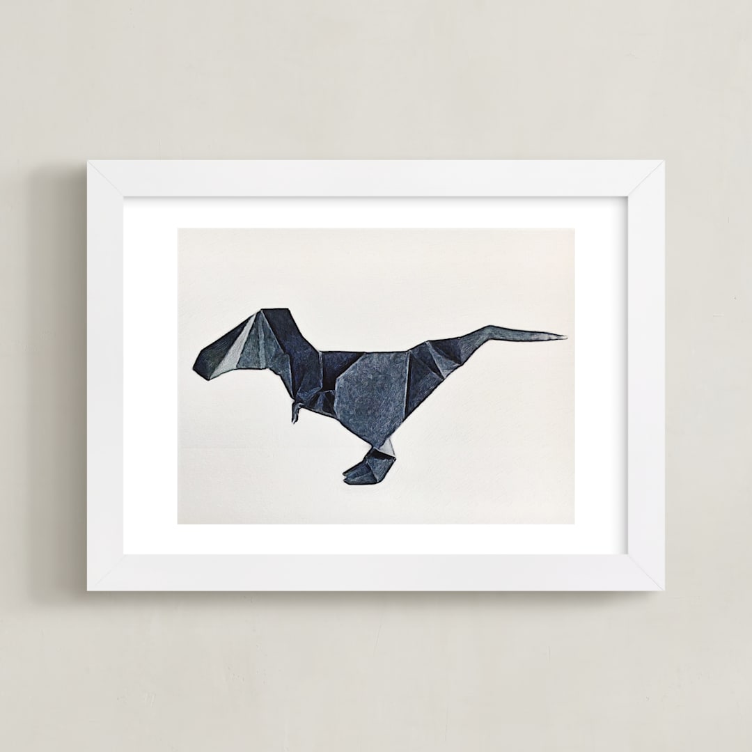 "Paper Animals: TRex" - Art Print in Moody blue by Maja Cunningham - Framed