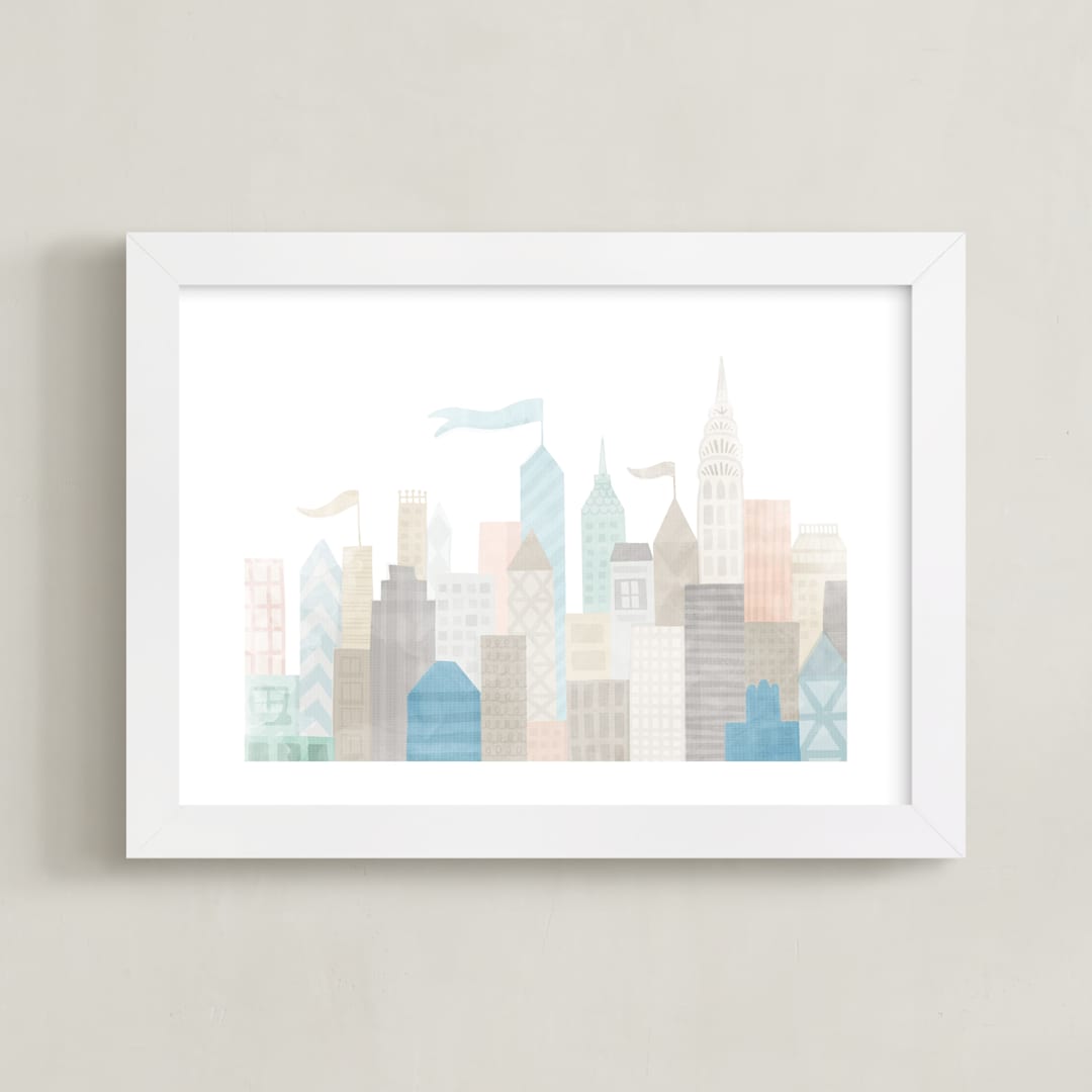 "Big City" - Art Print in Beige by Jessie Steury - Framed