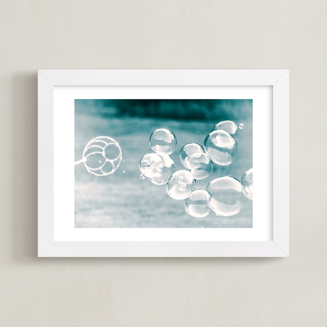 "Bubbles out of the Blue" - Art Print in Pale Aqua Blue by Mary Ann Glynn-Tusa - Framed
