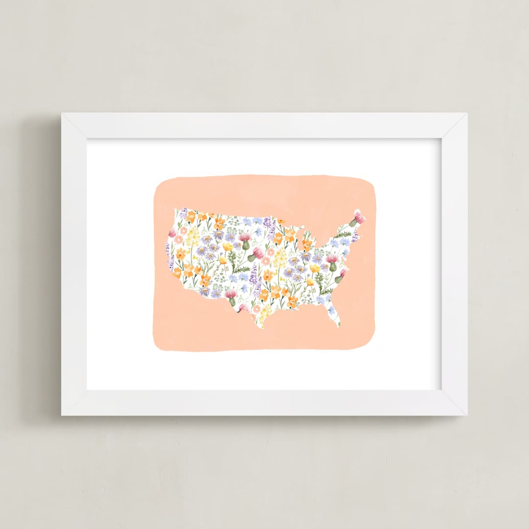 "She's a Wildflower" - Art Print in Apricot by Sara Berrenson - Framed