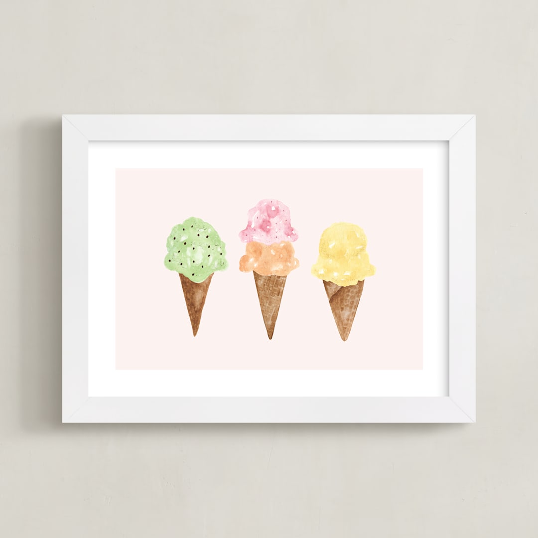 "Ice Cream Party" - Art Print in Blush by Beth Schneider - Framed
