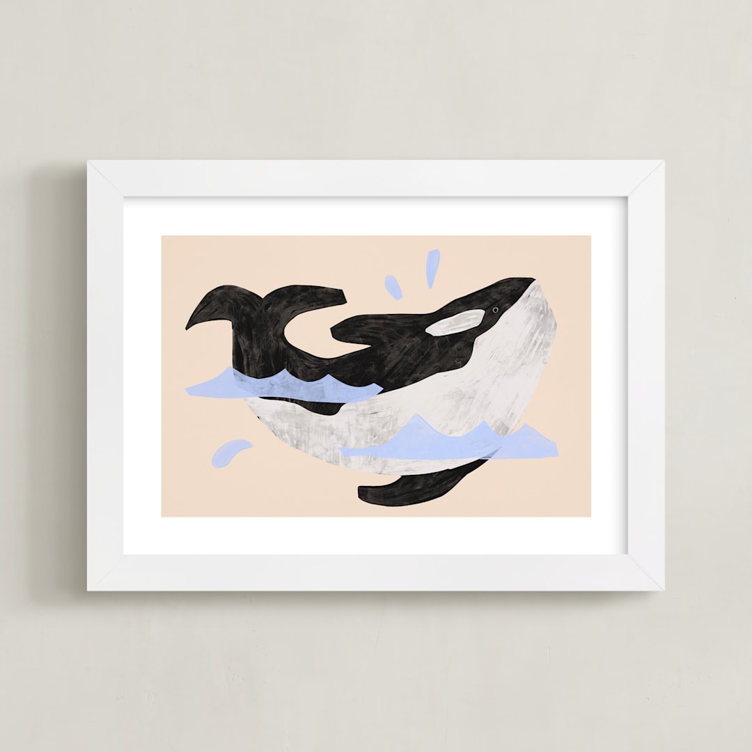 "Orca, where are you?" - Art Print in Peach Dip by Inkblot Design - Framed