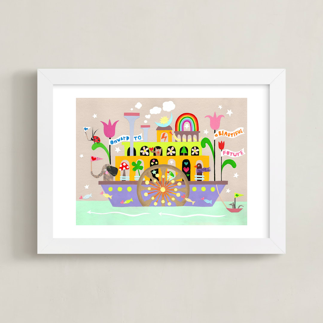 "Onward to a Beautiful Future" - Art Print in Mint by Shelley Kommers - Framed
