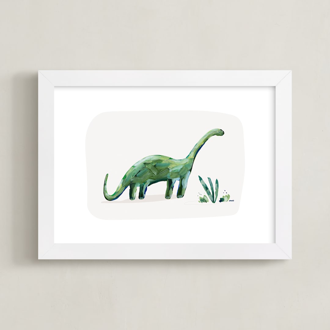 "brave brontosaurus" - Art Print in Leaf by Kayla King - Framed