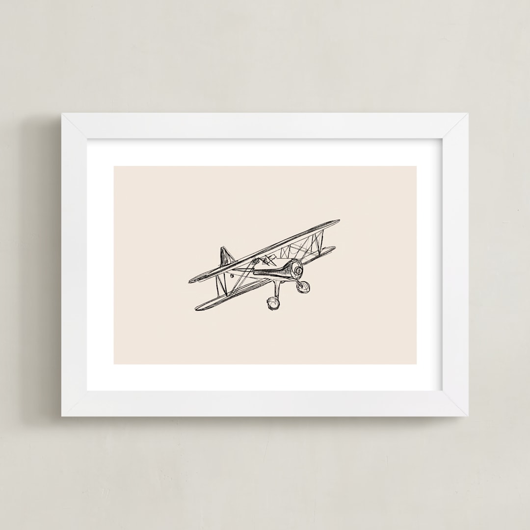 "Take Flight Loose Sketch 3" - Art Print in Beige by Katie Mulder - Framed