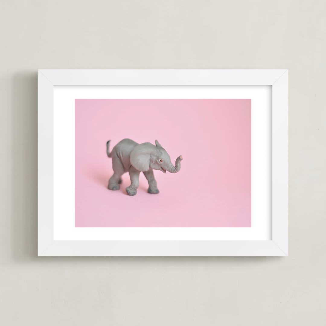 "Toy Elephant" - Art Print in Pretty Pink by Kinga Subject - Framed