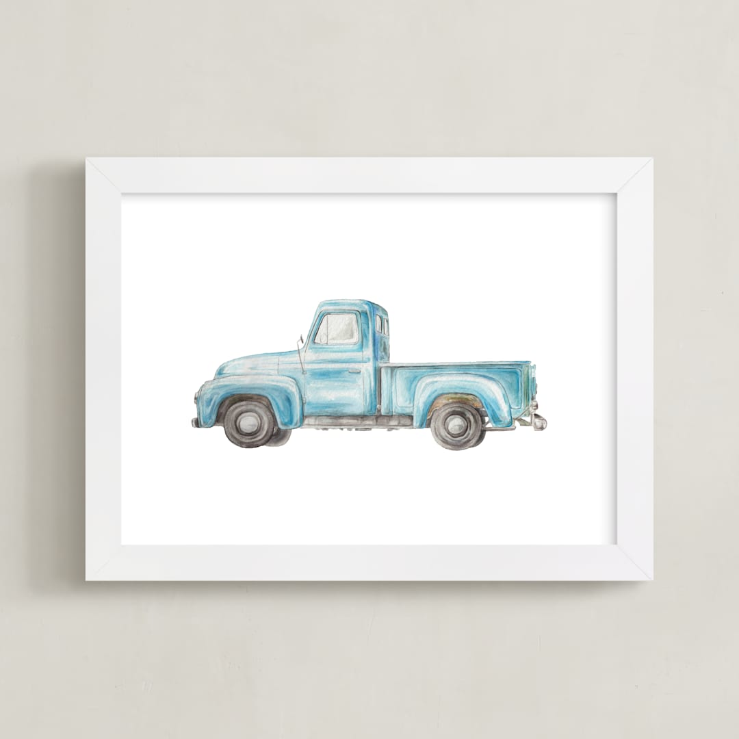 "Vintage Turquoise Pickup Truck" - Art Print in Antique turquoise by Lauren Rogoff - Framed