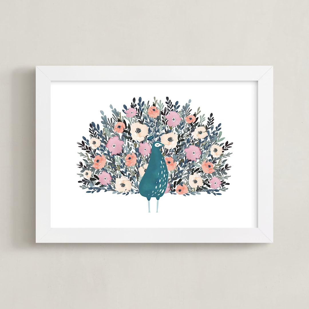 "Peacock Blooming Love" - Art Print in Peacock Blue by Afton Harding - Framed