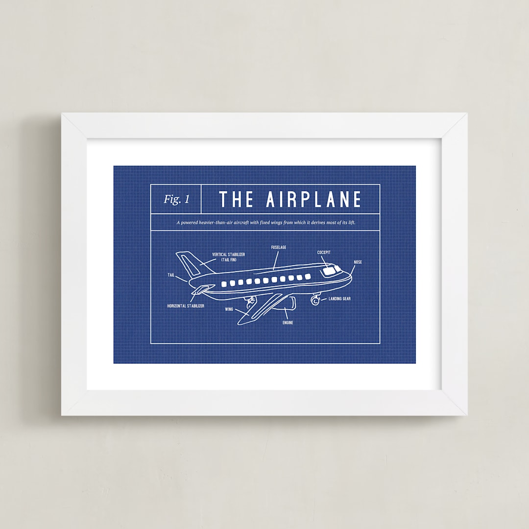 "Airplane Blueprint" - Art Print in Blueprint by Meggy Masters - Framed