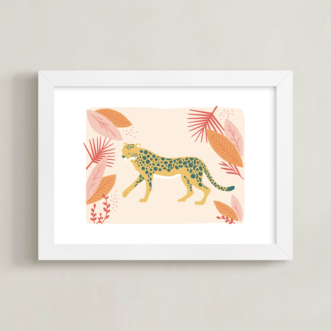 "speedy cheetah" - Art Print in melon by peetie design - Framed