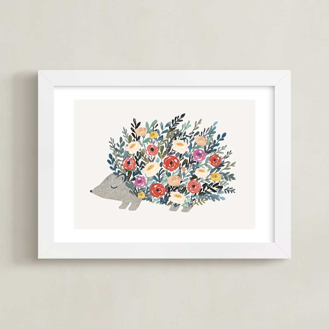 "Porcupine Bloom" - Art Print in Peony Red by Afton Harding - Framed