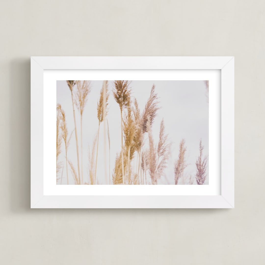 "Tall Grass" - Art Print in brown, tan, soft pink, by Alexis Arnold - Framed
