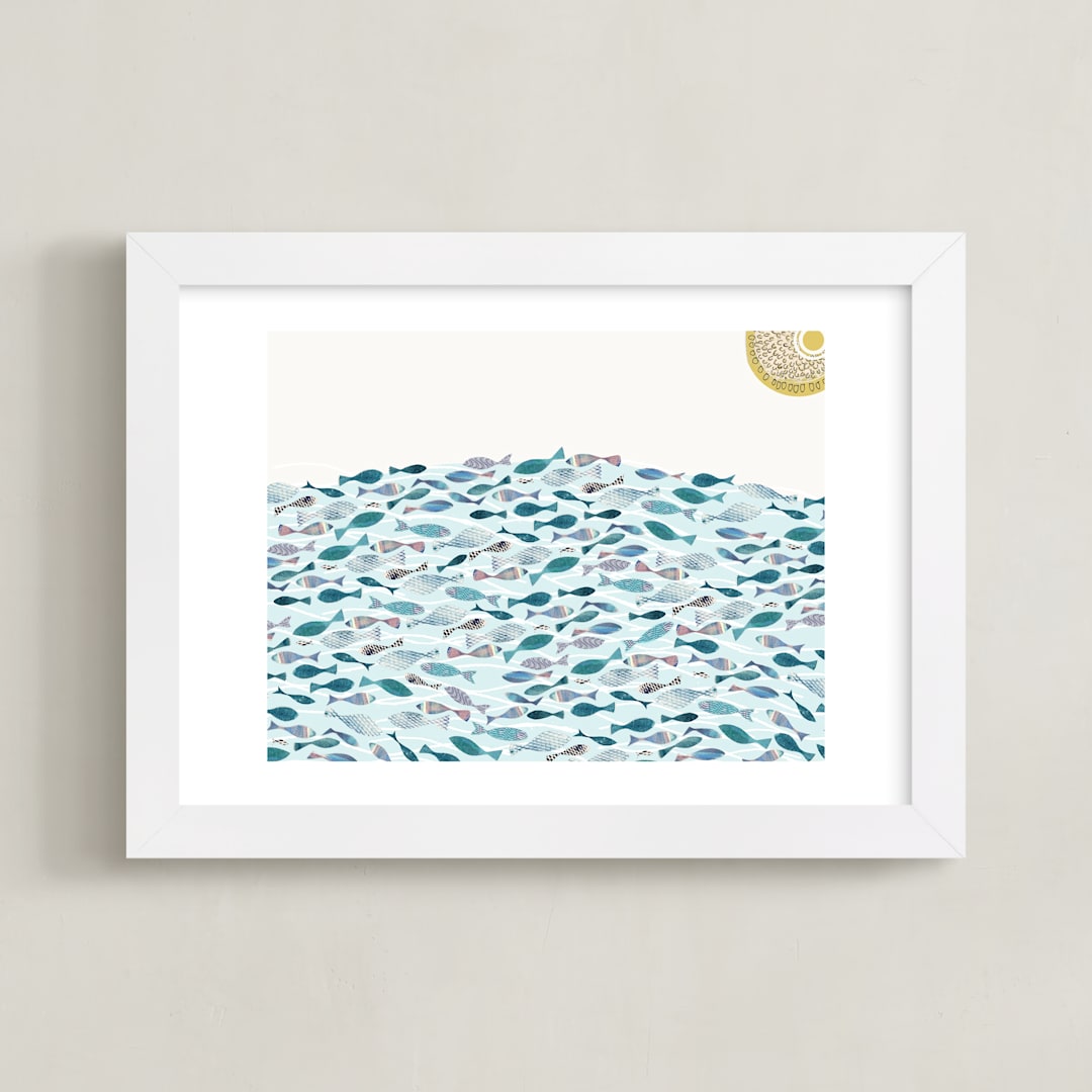 "Ocean Abundance" - Art Print in Ocean Blue by Bethania Lima - Framed