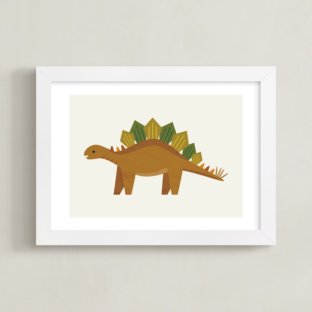 "Stegosaurus" - Art Print in Cream by Amy Mullen - Framed