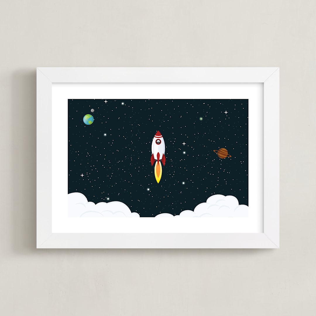 "Outer Space" - Art Print in White by Oma N. Ramkhelawan - Framed