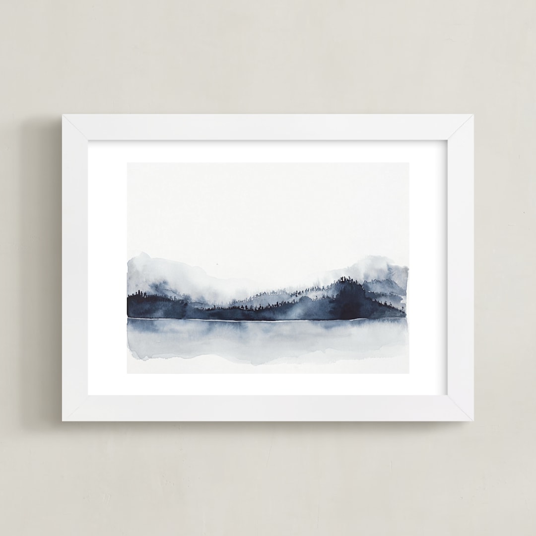 "Alaska from Sea" - Art Print in Navy by Kelsey McNatt - Framed