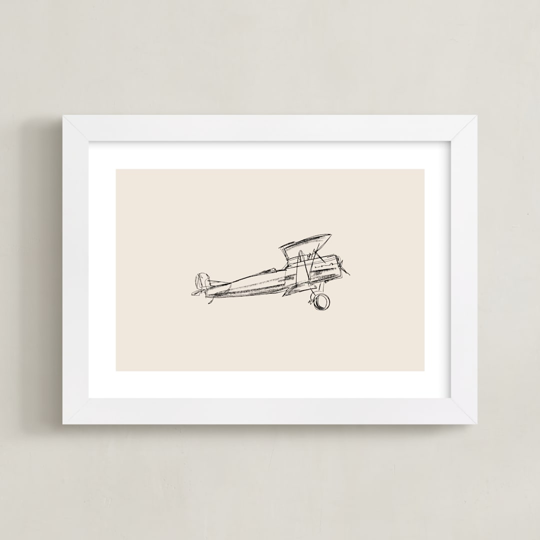 "Take Flight Loose Sketch 2" - Art Print in Beige by Katie Mulder - Framed