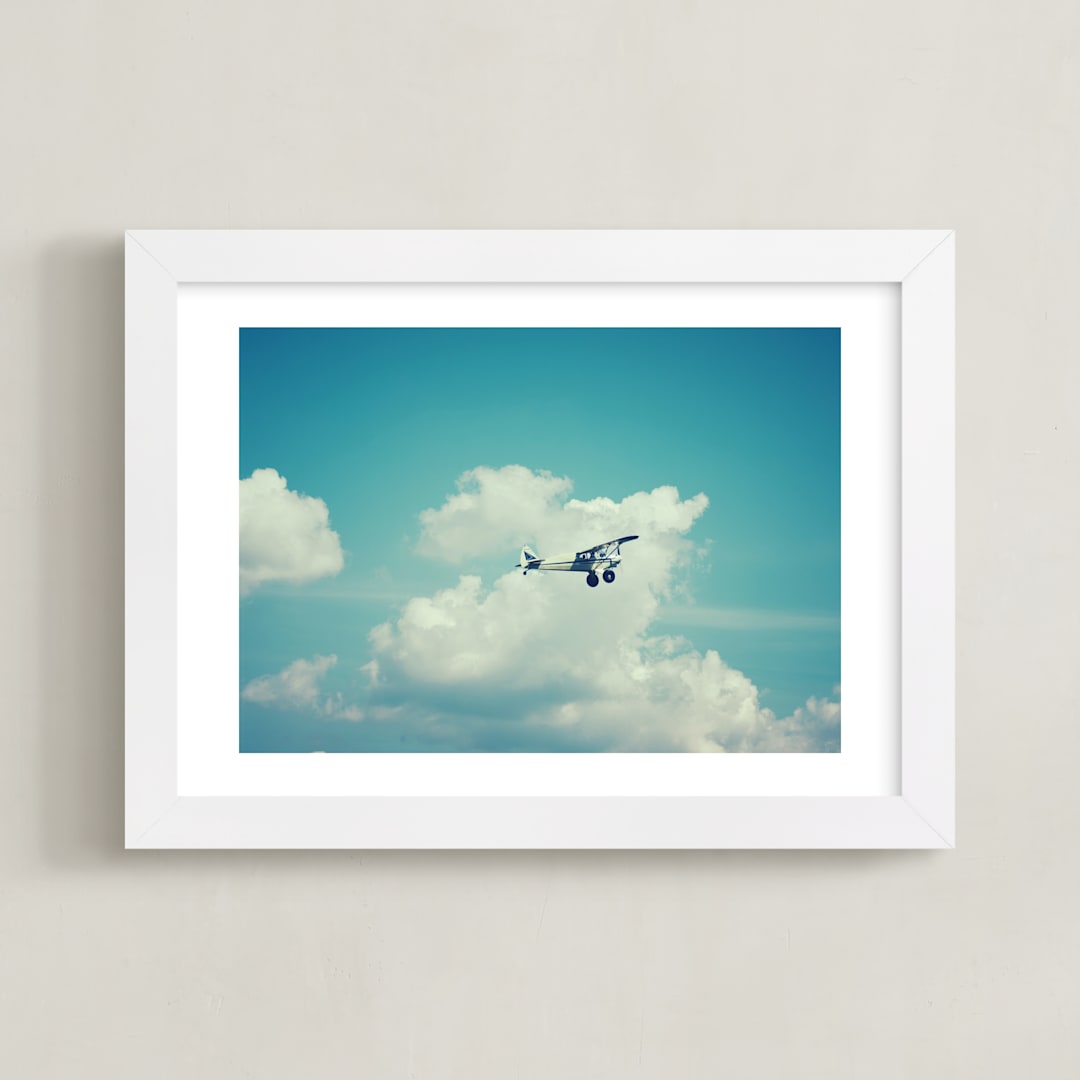 "Fly With Me I" - Art Print in Sky Blue by Erin Beutel - Framed