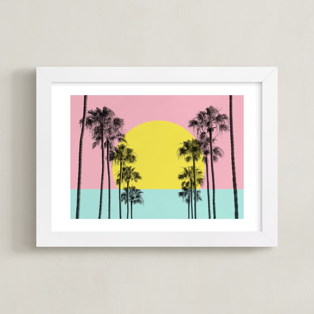 "Summer Palms" - Art Print in Pink Lemonade by Jessica C Nugent - Framed