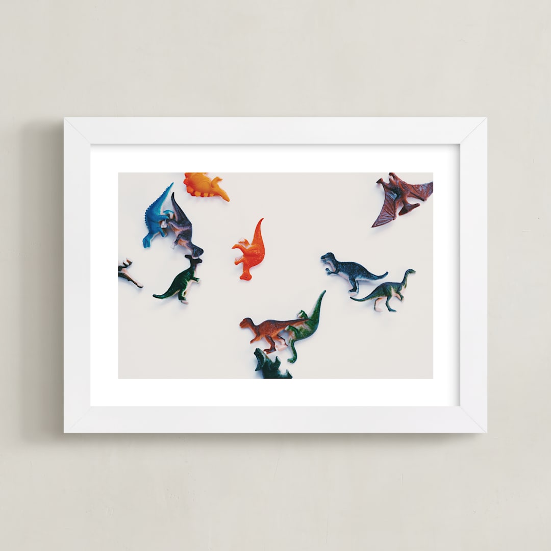 "dinosaurs" - Art Print in white by Morgan Kendall - Framed