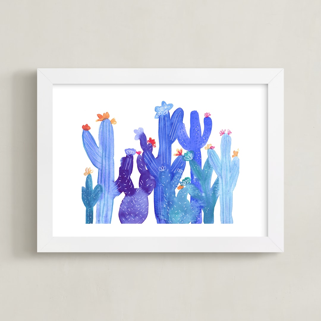 "Blue Desert" - Art Print in Dusky Blue by Jenn Rice - Framed