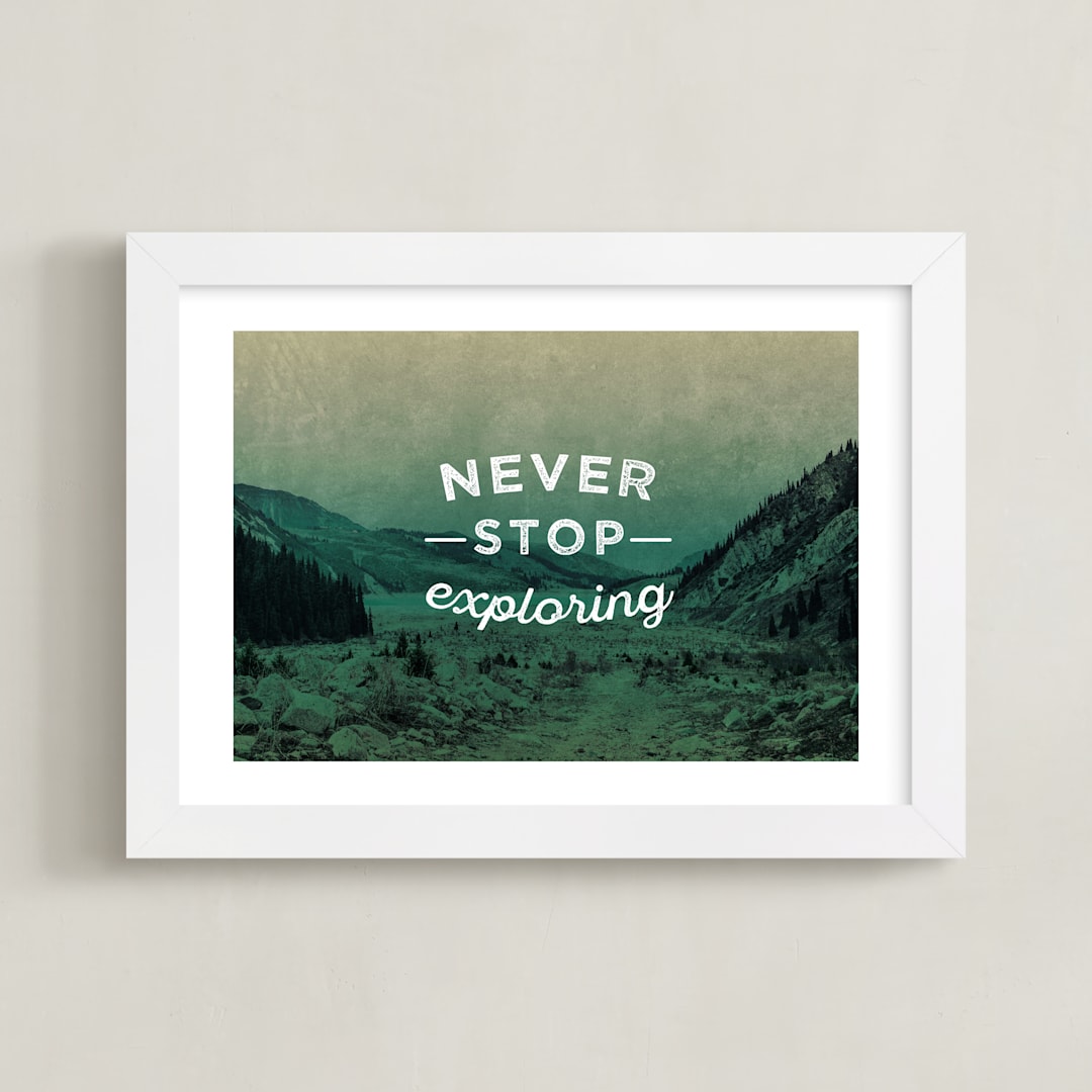 "Never Stop Exploring" - Art Print in Earth by Hannah Lipking - Framed