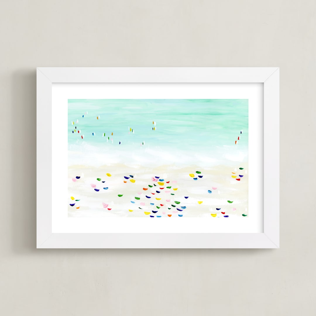 "Seaside vacation" - Art Print in White by Yaling Hou Suzuki - Framed