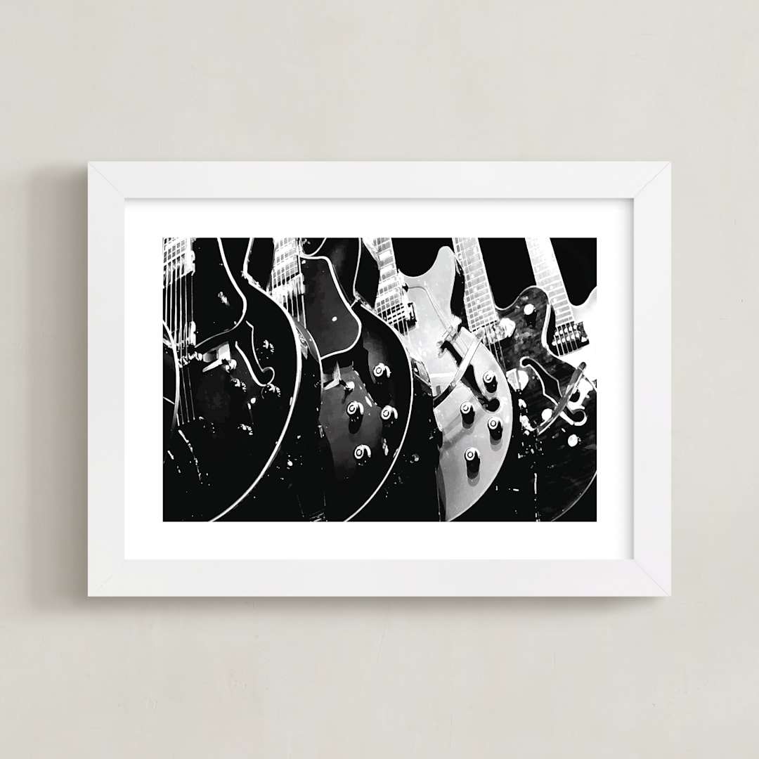 "Guitars, Monochrome" - Art Print in Black by Jason - Framed