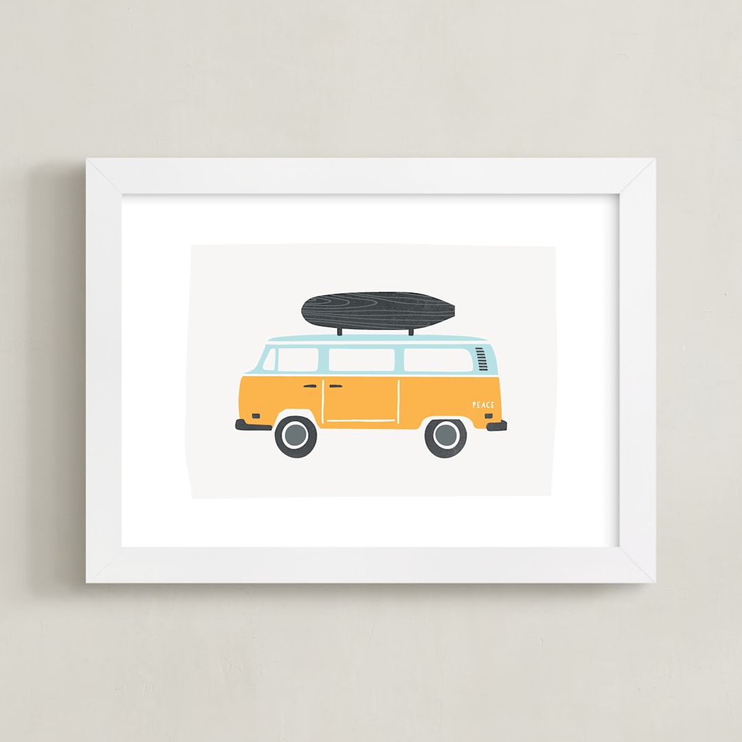 "Wheels 4" - Art Print in Mustard by Kristie Kern - Framed