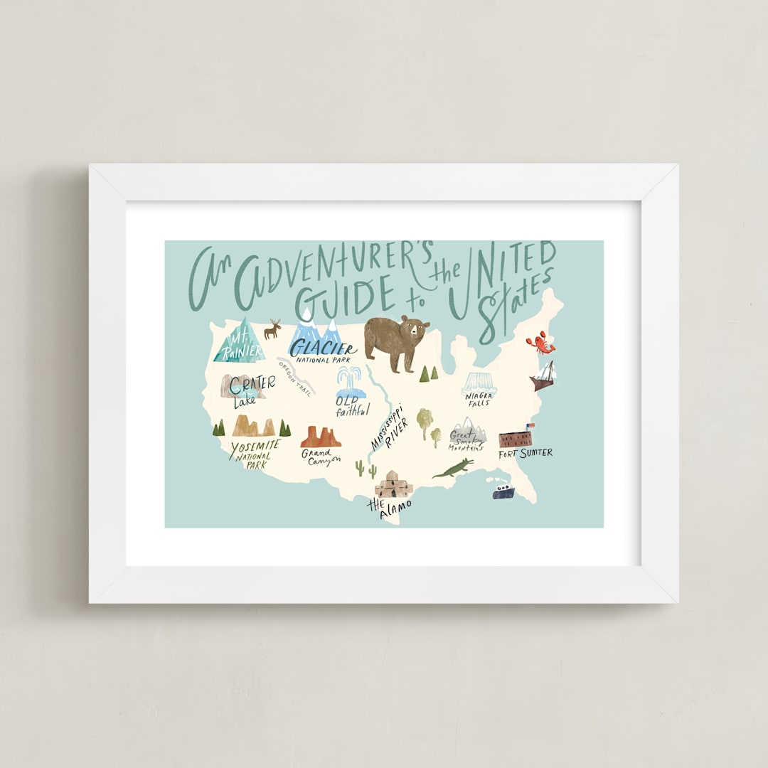 "Adventurer's Guide" - Art Print in Blue by Hannah Williams - Framed