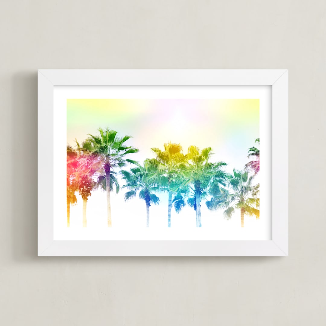 "Rainbow palms" - Art Print in Rainbow by Dawn Smith - Framed