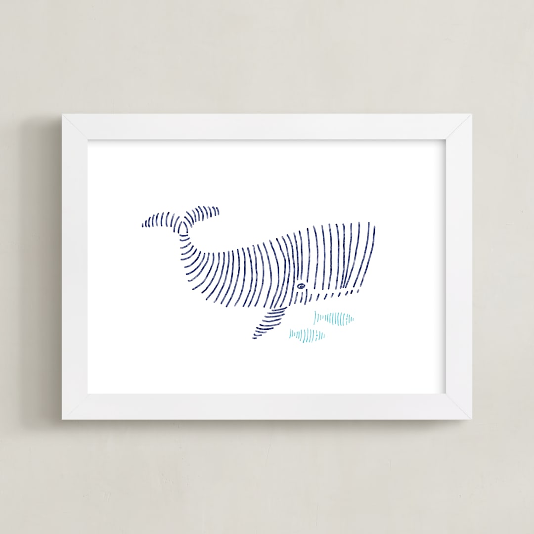 "Lined Animals II" - Art Print in OCEAN BLUE by Jayne Alfieri - Framed
