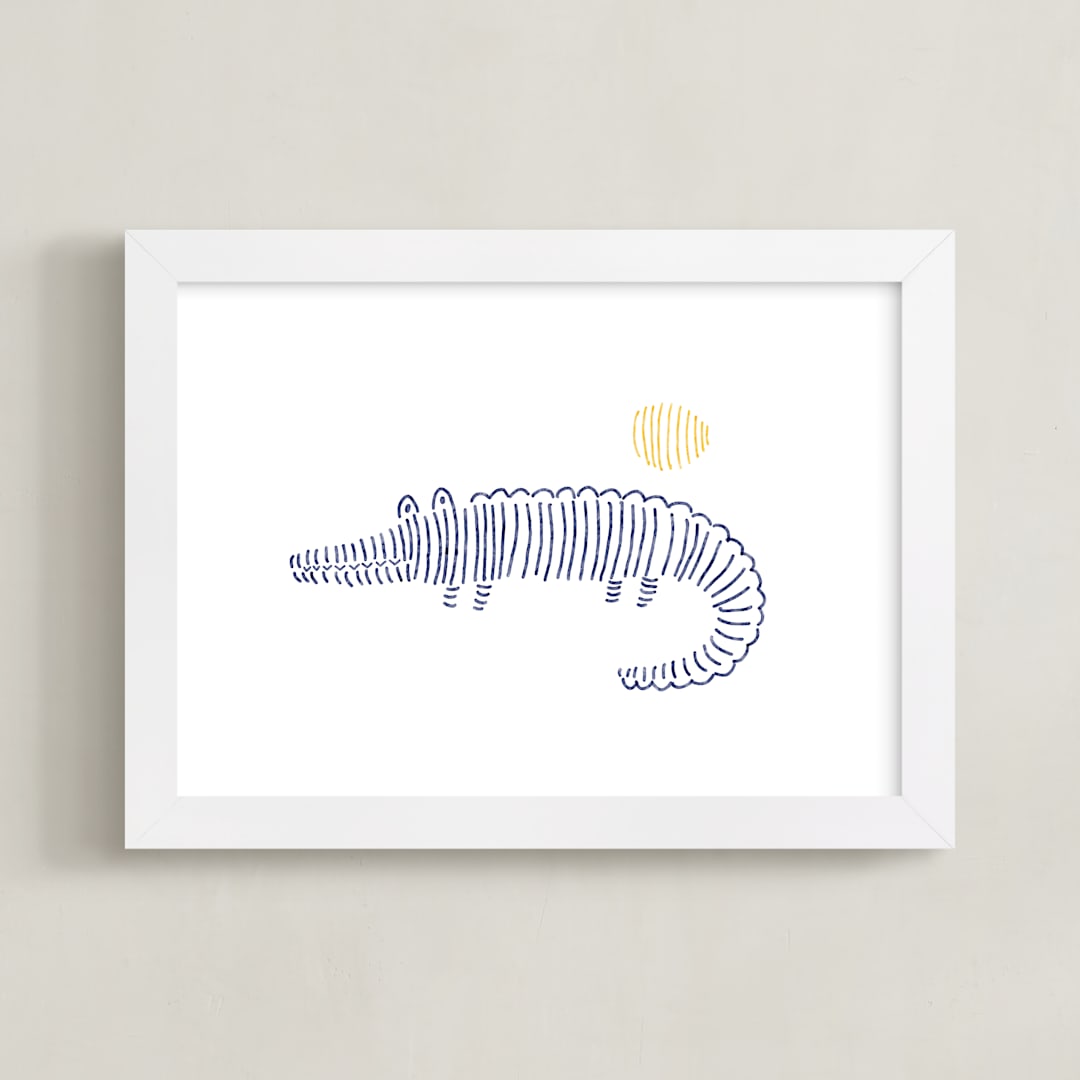 "Lined Animals III" - Art Print in OCEAN BLUE by Jayne Alfieri - Framed