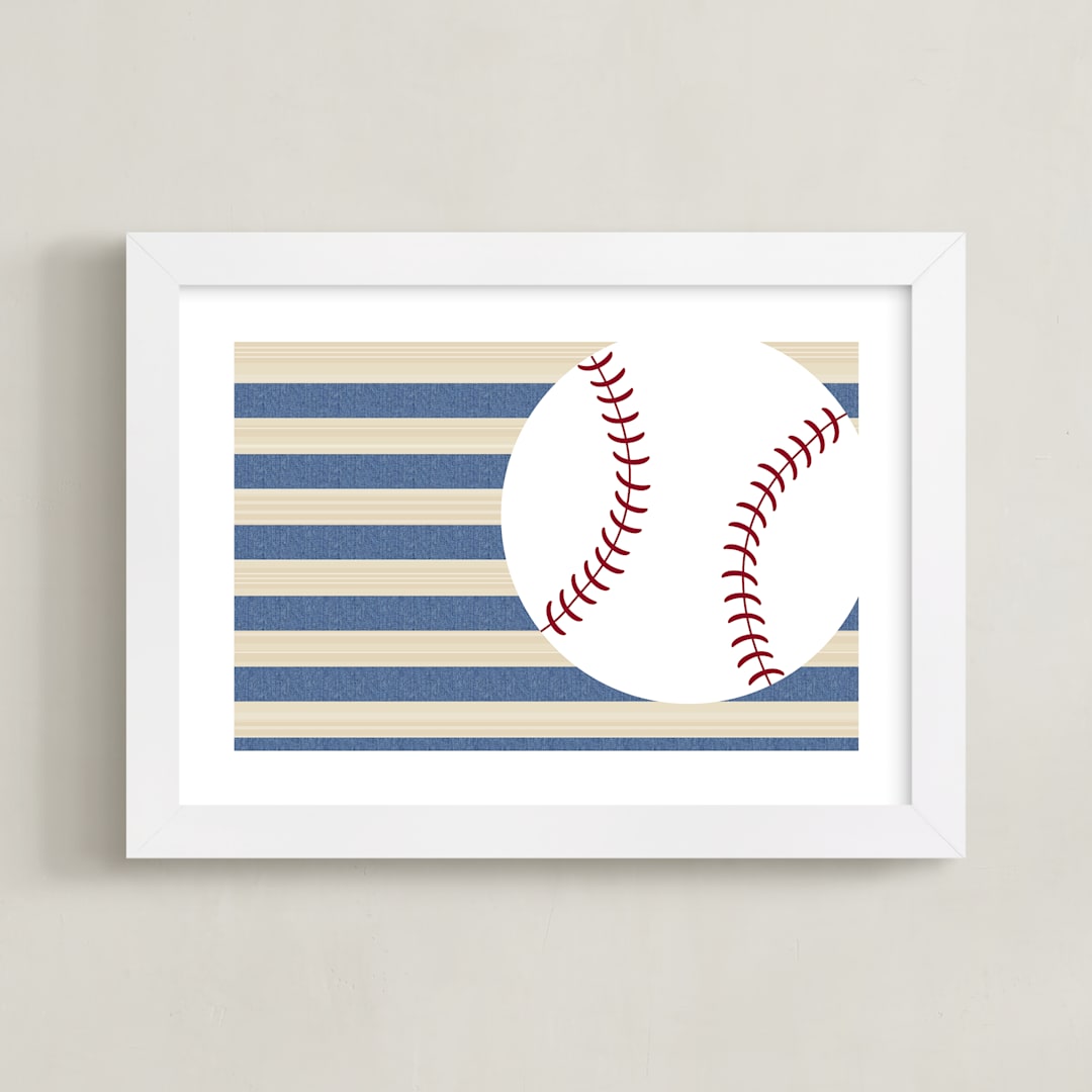 "Little Slugger Series 4" - Art Print in Denim by Pinky Diamond Studio - Framed