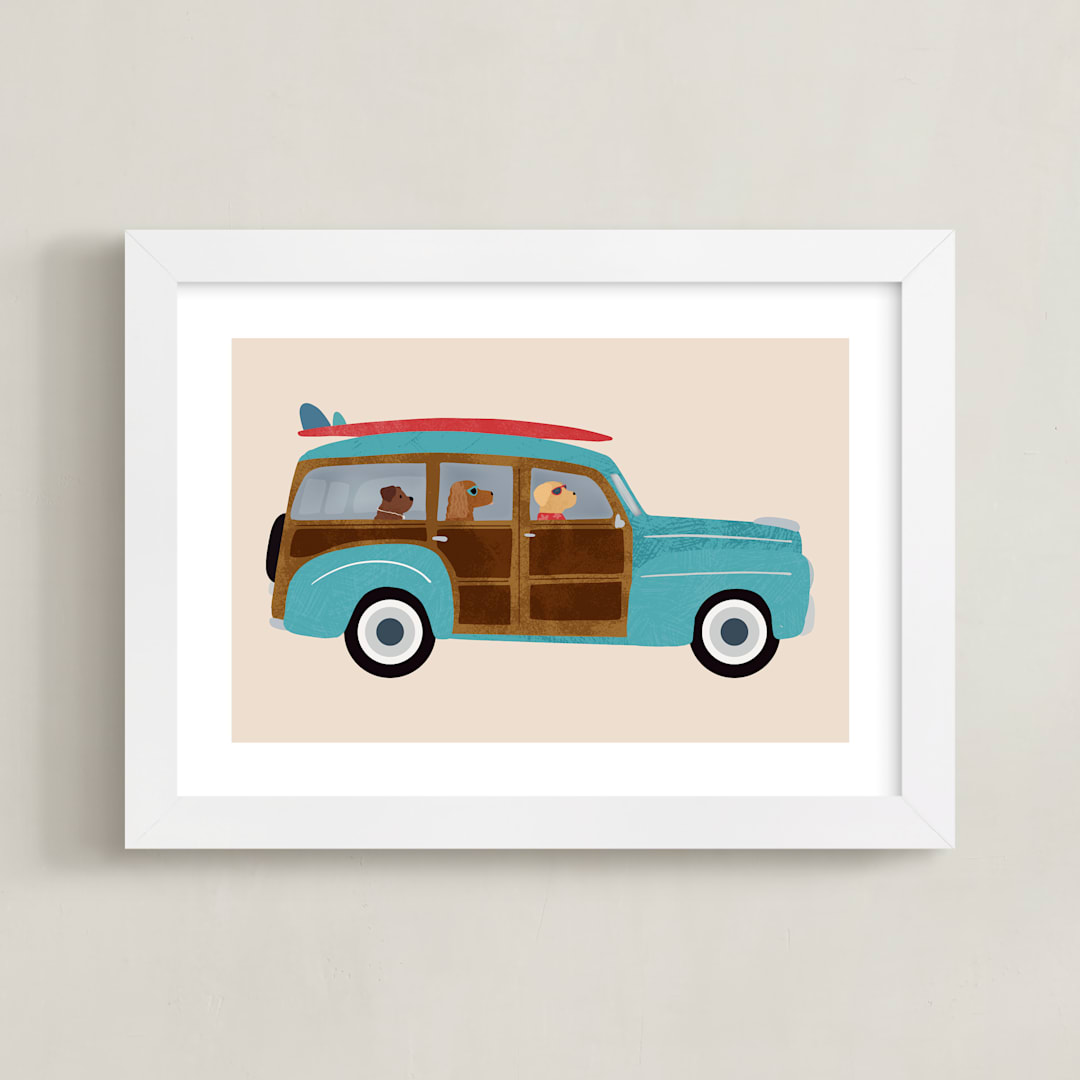 "Hilo Travel Dogs" - Art Print in Sand by Jenna Holcomb - Framed