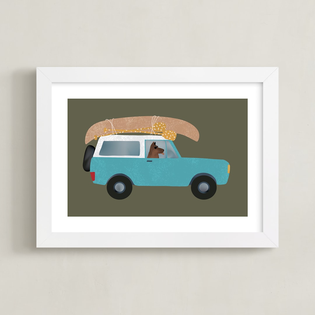 "Denver Travel Dogs" - Art Print in Avocado by Jenna Holcomb - Framed