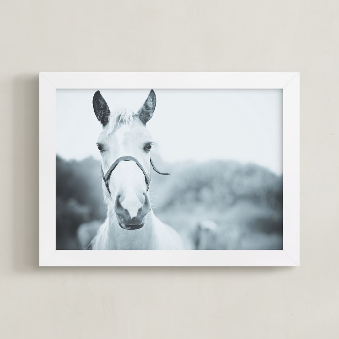 "Horse white" - Art Print in air by Lying on the grass - Framed