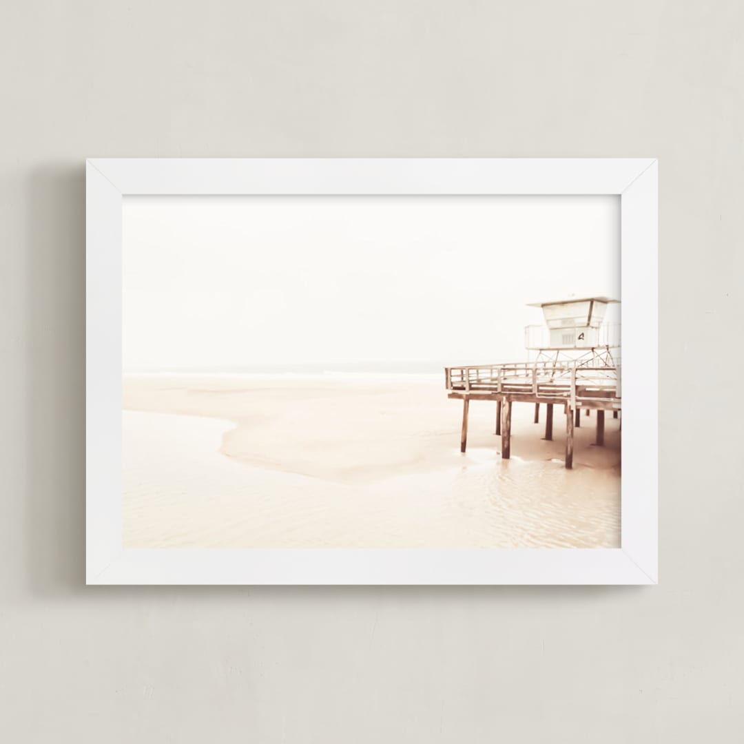 "Stormy Pier 3" - Art Print in sand by Kamala Nahas - Framed